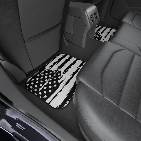 Distressed Black and White US Flag Car Mats (Set of 4)