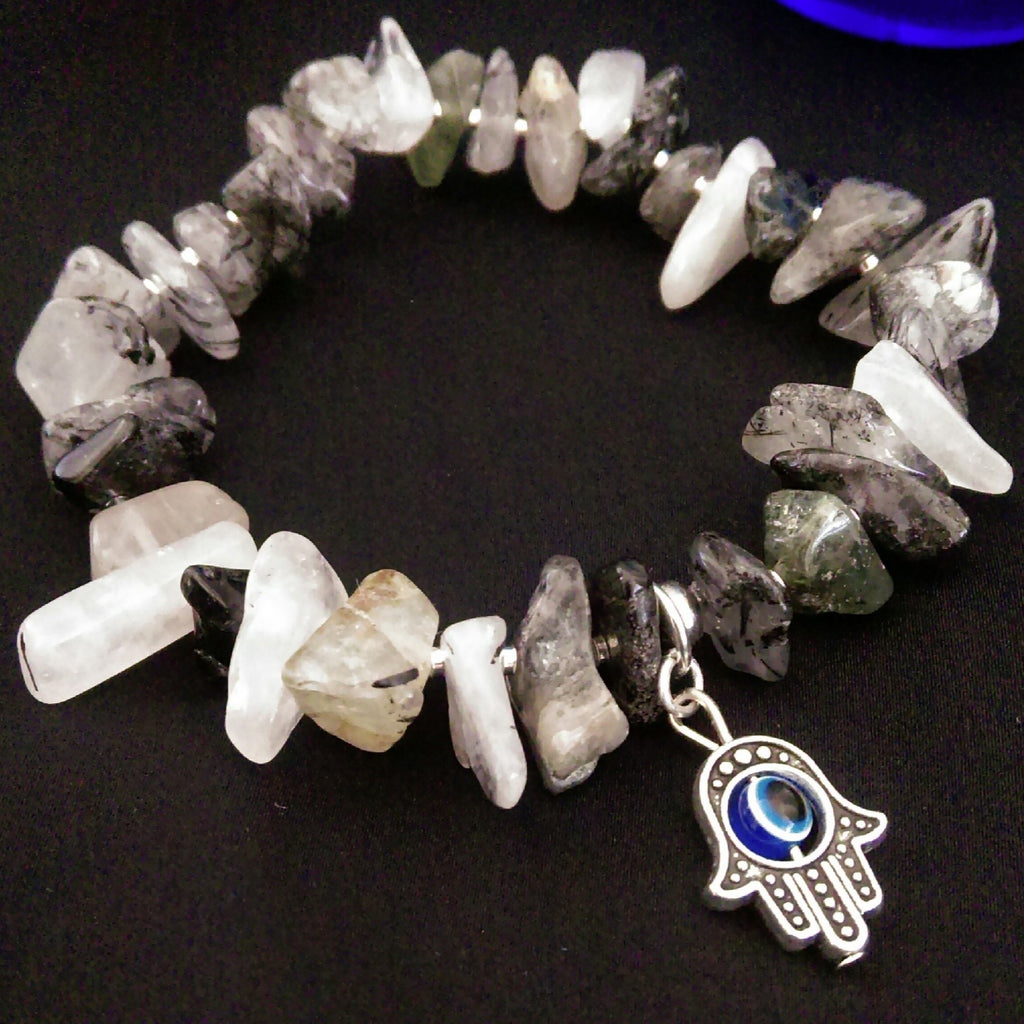 Tourmalinated Quartz Stretch Bracelet // Gemstone Bracelet