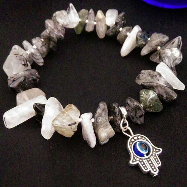 Tourmalinated Quartz Stretch Bracelet // Gemstone Bracelet