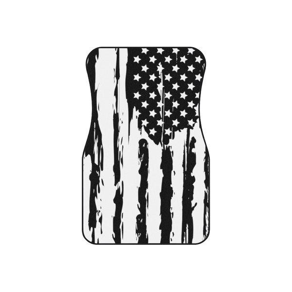 Distressed Black and White US Flag Car Mats (Set of 4)