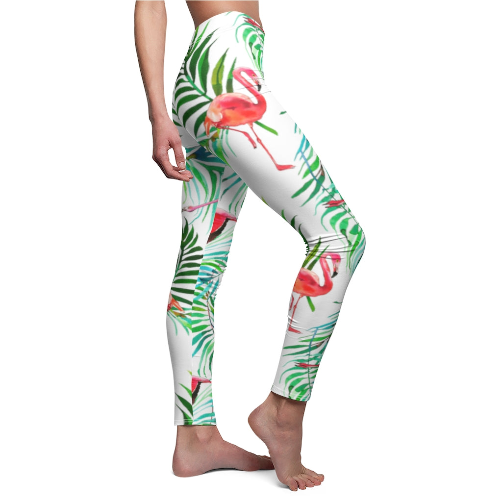 Flamingos and Tropical Leaves Leggings