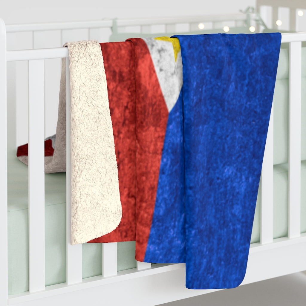 Distressed Filipino Flag Sherpa Fleece Blanket