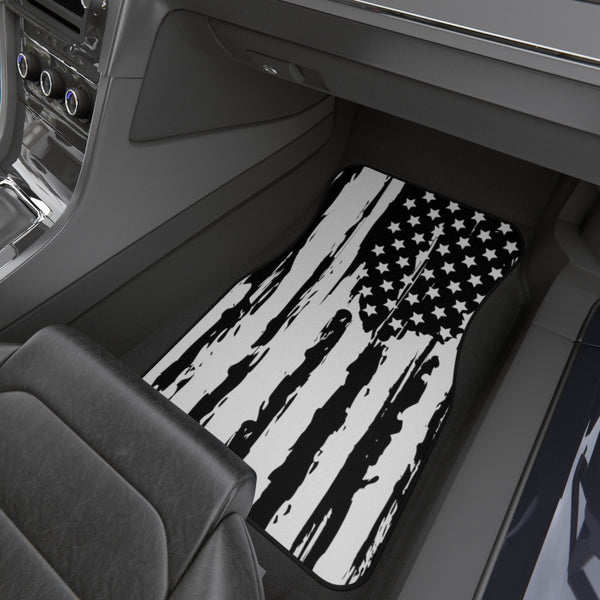 Distressed Black and White US Flag Car Mats (Set of 4)