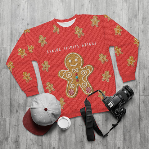 Baking Spirits Bright Faux Knit Sweater // Gingerbread Man