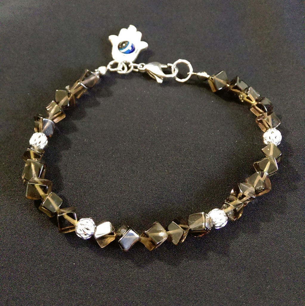 Smoky Quartz Diagonal Cubes Bracelet // Gemstone Bracelet