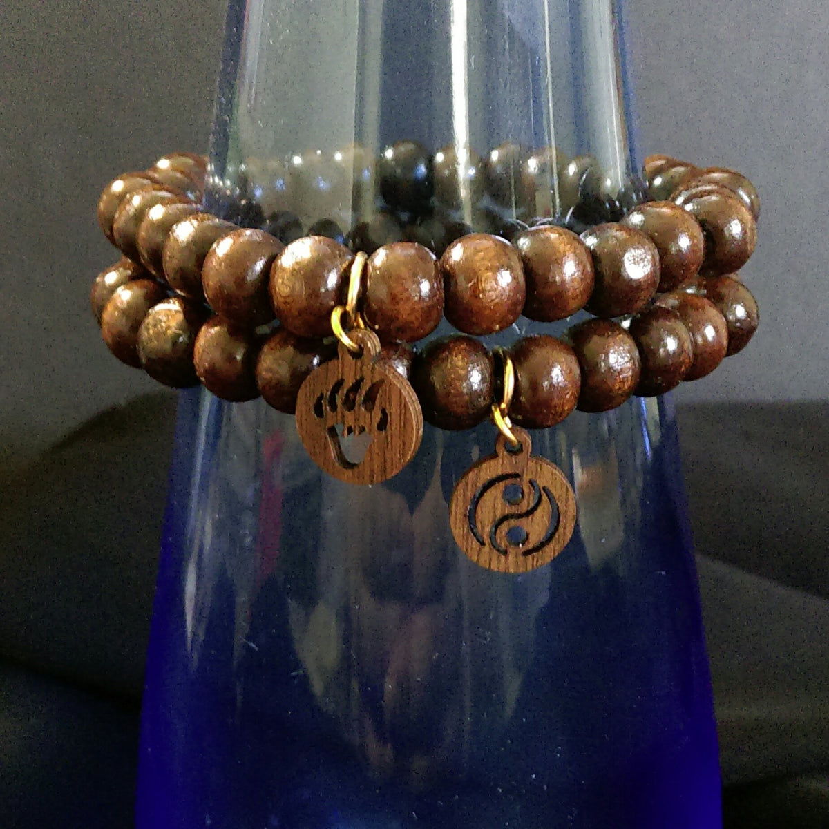 Wood Stretch Bracelet with Charm // Wood Beaded Bracelet