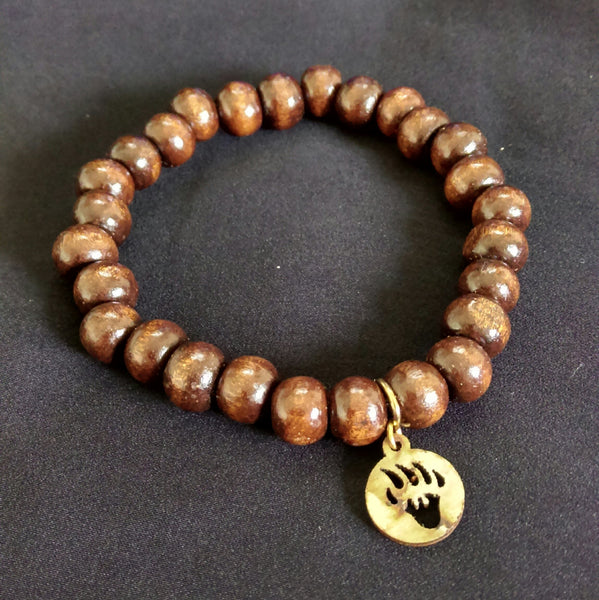 Wood Stretch Bracelet with Charm // Wood Beaded Bracelet