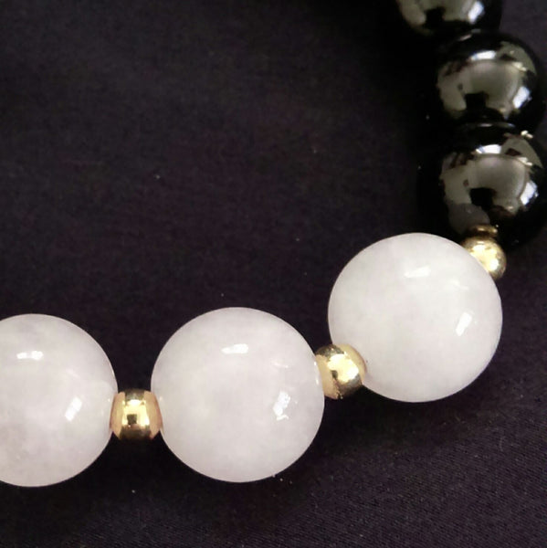 Rose Quartz and Black Onyx Stretch Bracelet // Gemstone Bracelet