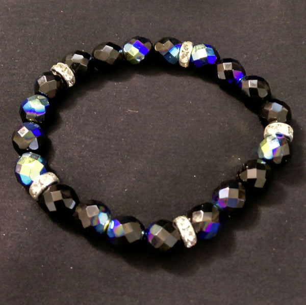 Jet AB Glass Stretch Bracelet // Glass Beaded Bracelet