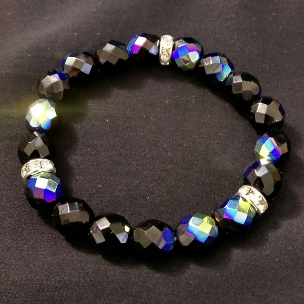 Jet AB Glass Stretch Bracelet // Glass Beaded Bracelet