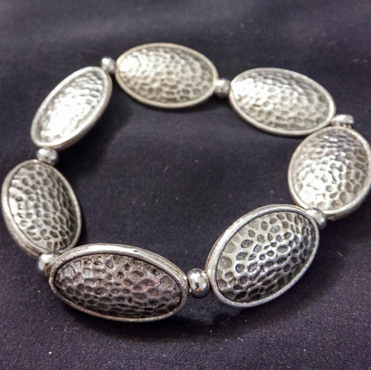 Silver Stretchy Bracelet // Metal Beaded Bracelet