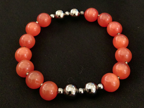 Deep Orange Cat's Eye Stretch Bracelet // Glass Beaded Bracelet