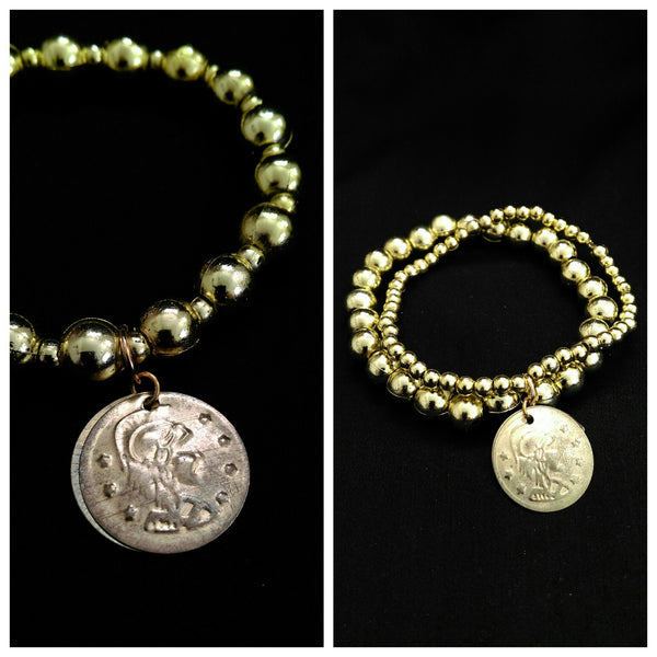 Gold Coin Stretchy Bracelet Set // Acrylic Beaded Bracelet