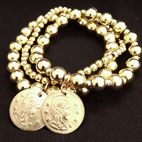 Gold Coin Stretchy Bracelet Set // Acrylic Beaded Bracelet