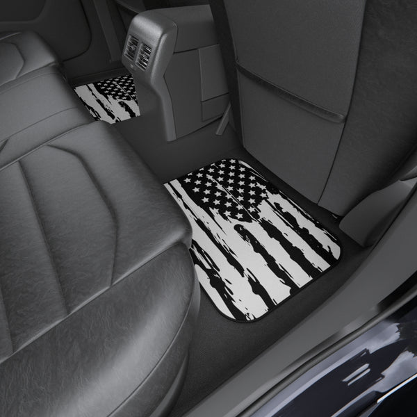 Distressed Black and White US Flag Car Mats (Set of 4)