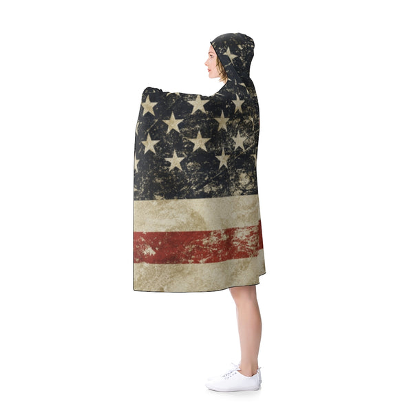 Distressed US Flag Hooded Blanket