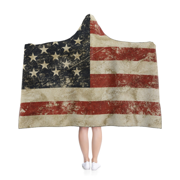 Distressed US Flag Hooded Blanket