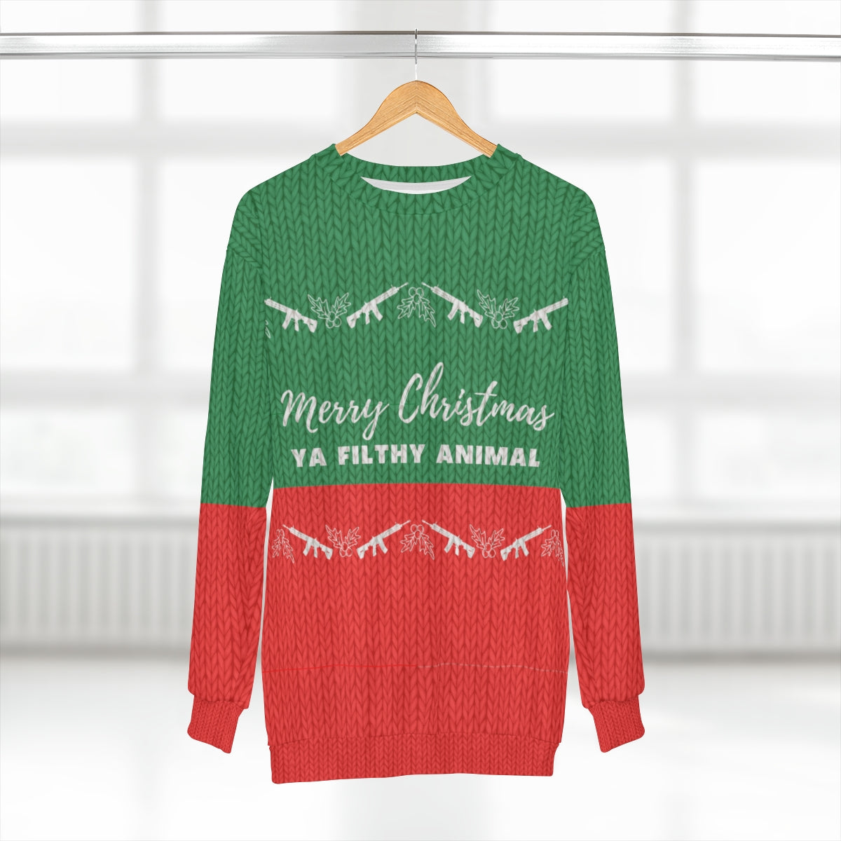 Guns and Hollies Faux Knit Sweater // Merry Christmas Ya Filthy Animal