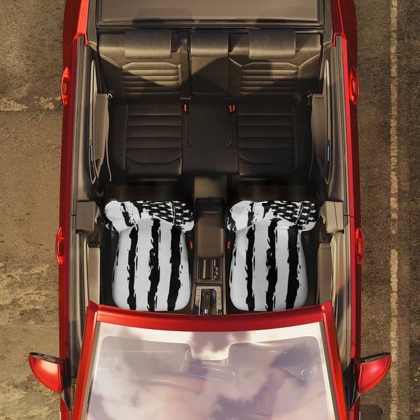 Distressed Black and White US Flag Car Seat Covers