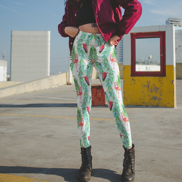 Flamingos and Tropical Leaves Leggings