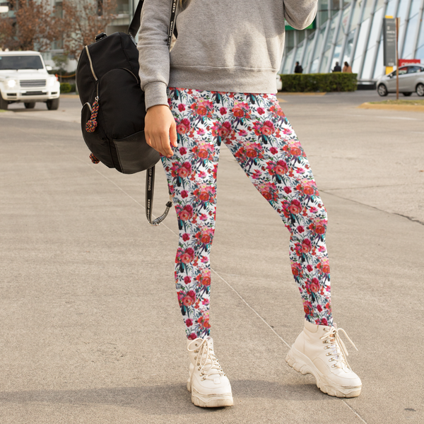 Cranberry and Navy Floral Leggings