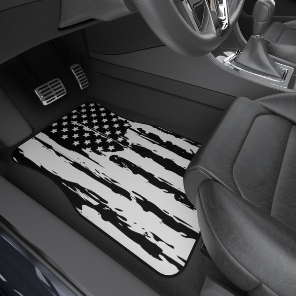 Distressed Black and White US Flag Car Mats (Set of 4)