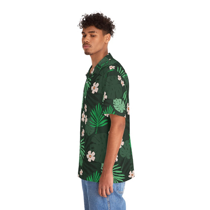 Palm Leaves with Pink Flowers Hawaiian Shirt