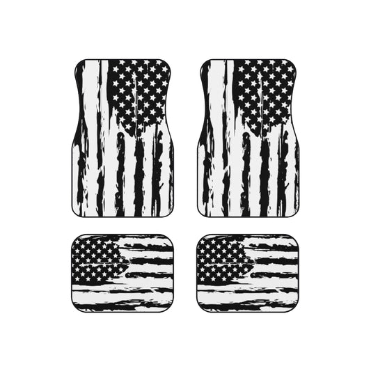 Distressed Black and White US Flag Car Mats (Set of 4)