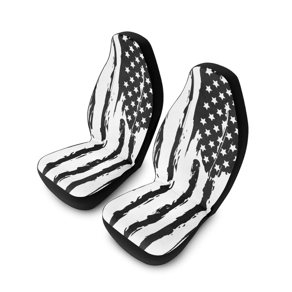 Distressed Black and White US Flag Car Seat Covers