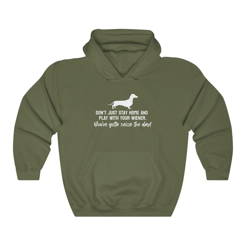 Don't just stay home and play with your wiener. You've gotta seize the day! Hoodie