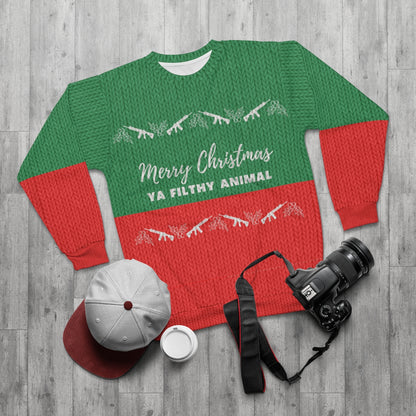 Guns and Hollies Faux Knit Sweater // Merry Christmas Ya Filthy Animal