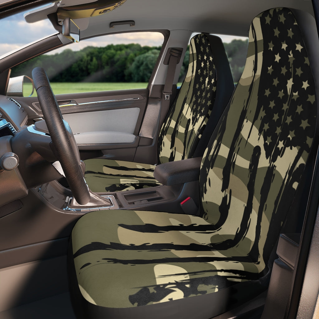 Distressed US Flag Camouflage Car Seat Covers