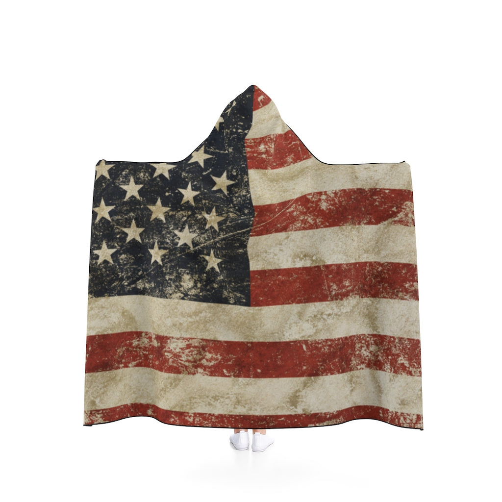 Distressed US Flag Hooded Blanket