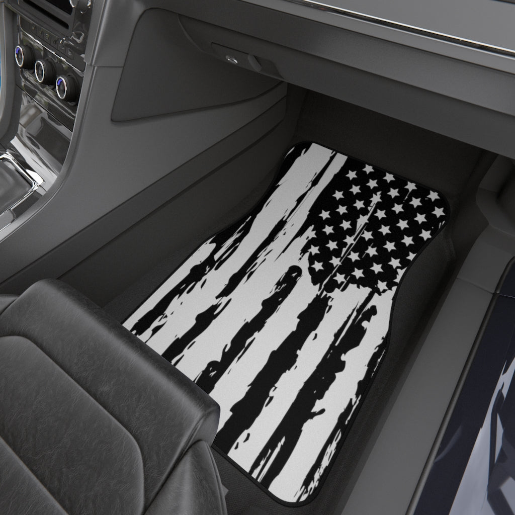 Distressed Black and White US Flag Car Mats (Set of 4)