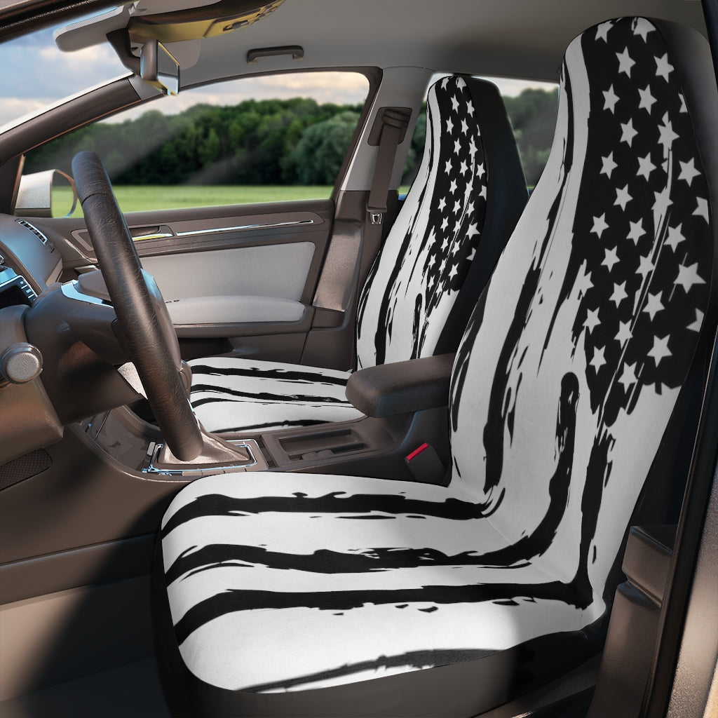 Distressed Black and White US Flag Car Seat Covers