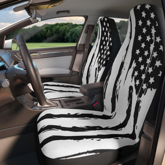 Distressed Black and White US Flag Car Seat Covers