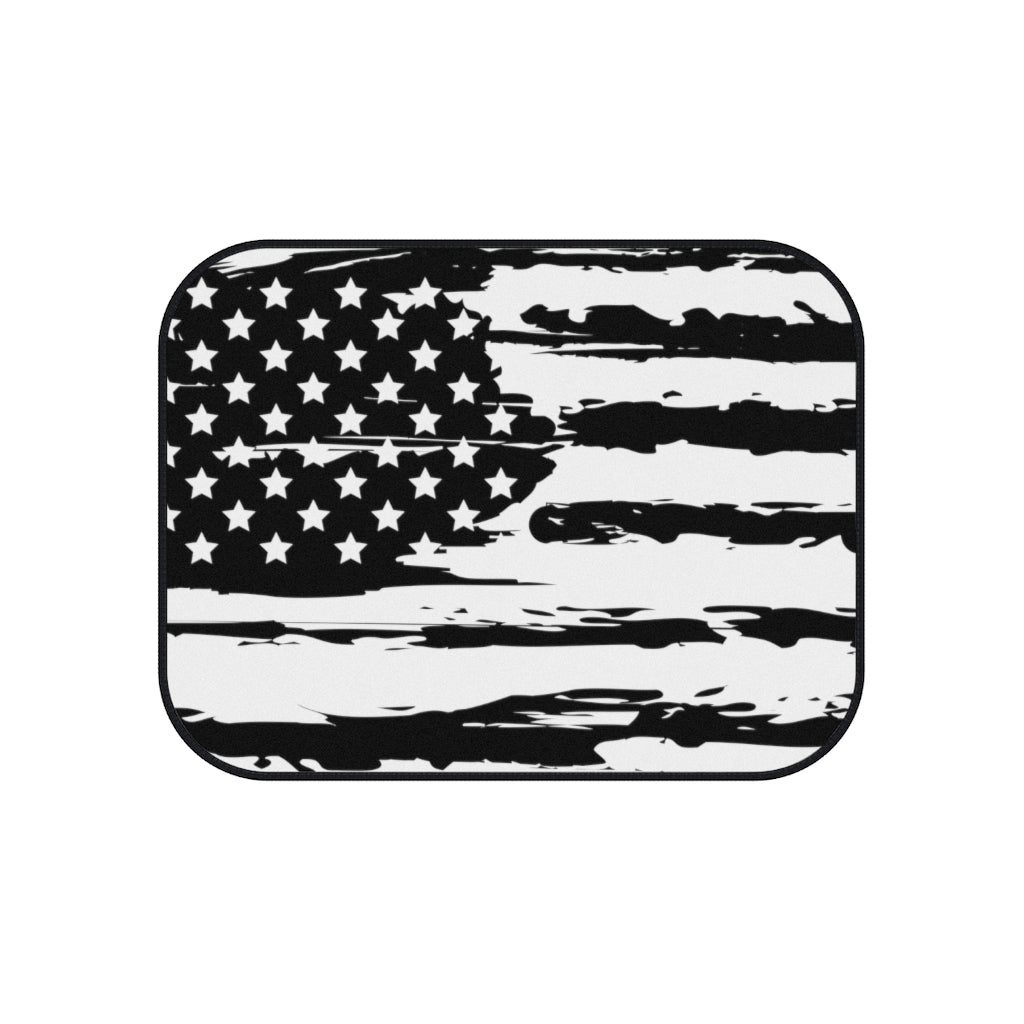 Distressed Black and White US Flag Car Mats (Set of 4)