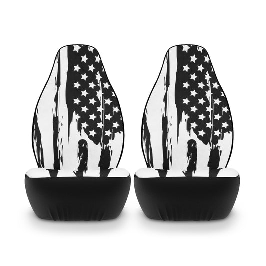 Distressed Black and White US Flag Car Seat Covers