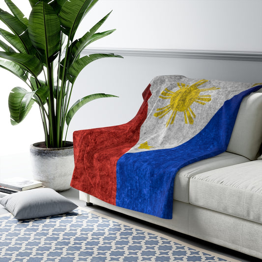 Distressed Filipino Flag Sherpa Fleece Blanket