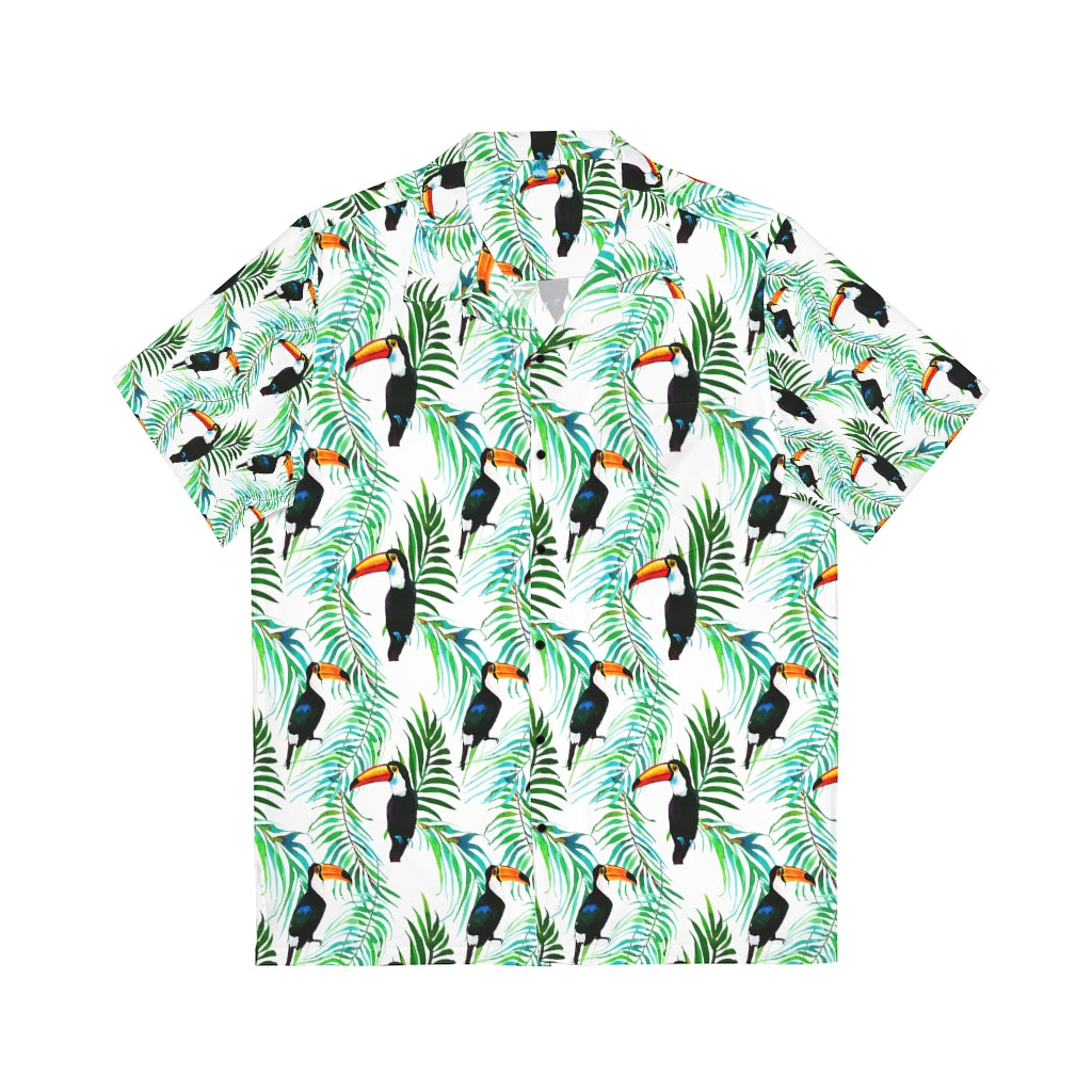 White Toucan Print Hawaiian Shirt