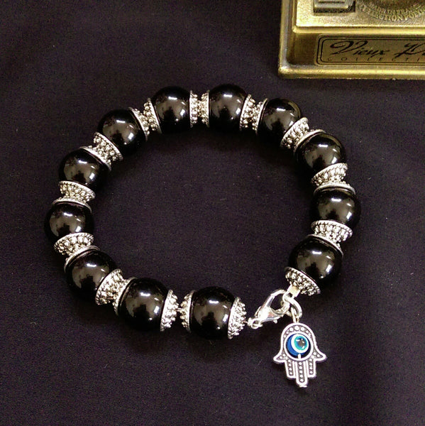Black and Silver Bracelet // Acrylic Beads Bracelet
