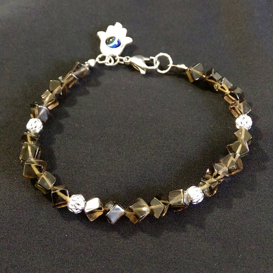 Smoky Quartz Diagonal Cubes Bracelet // Gemstone Bracelet