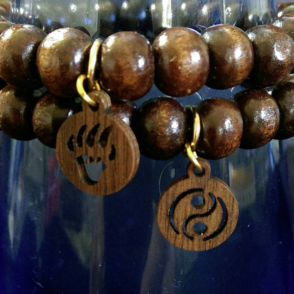 Wood Stretch Bracelet with Charm // Wood Beaded Bracelet