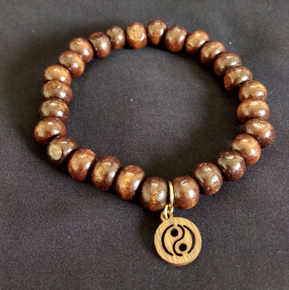 Wood Stretch Bracelet with Charm // Wood Beaded Bracelet