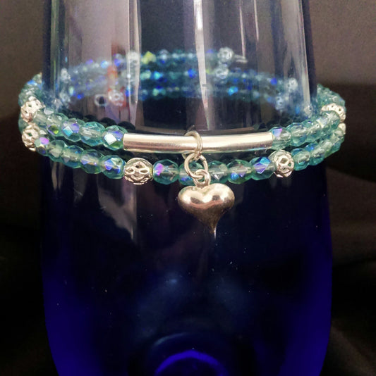 Aquamarine AB Bracelet // Glass Beaded Bracelet