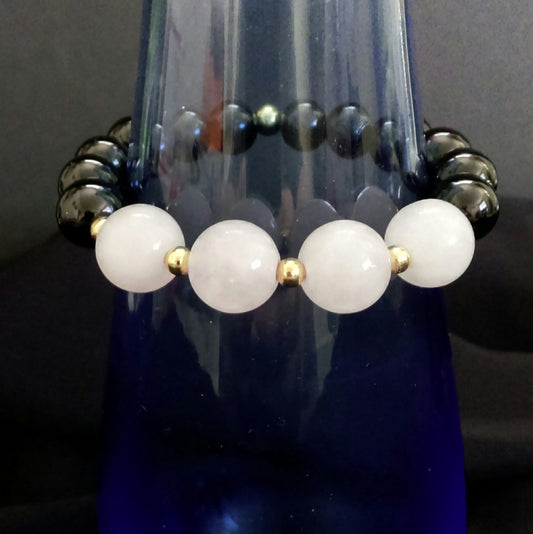 Rose Quartz and Black Onyx Stretch Bracelet // Gemstone Bracelet