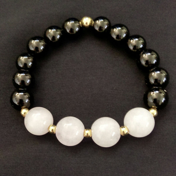 Rose Quartz and Black Onyx Stretch Bracelet // Gemstone Bracelet