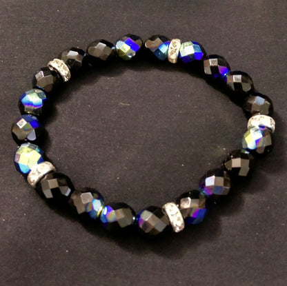 Jet AB Glass Stretch Bracelet // Glass Beaded Bracelet