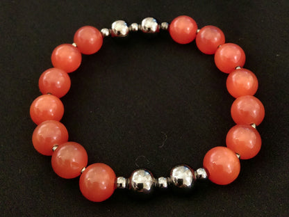 Deep Orange Cat's Eye Stretch Bracelet // Glass Beaded Bracelet