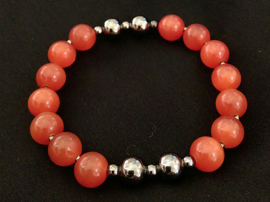 Deep Orange Cat's Eye Stretch Bracelet // Glass Beaded Bracelet